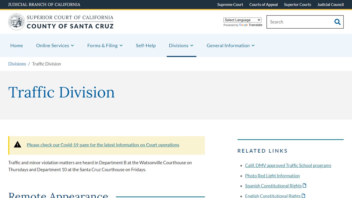 Traffic Division | Superior Court of California | County of Santa Cruz